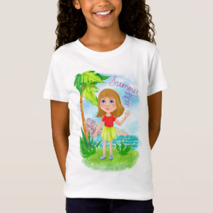 Camiseta garota no fundo dos trópicos e do mar em s