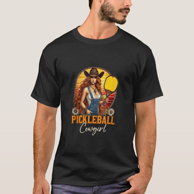 Camiseta Garota Ocidental Engraçada Pickleball P (Frente)