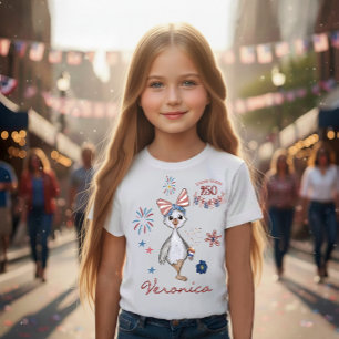 Camiseta Garota Patriótica Celebração de 250 Anos dos EUA G