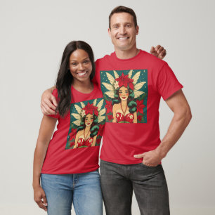 Camiseta Garota Pin-Up de Natal Tropical dos Anos 50 Retrô