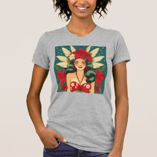 Camiseta Garota Pin-Up de Natal Tropical dos Anos 50 Retrô