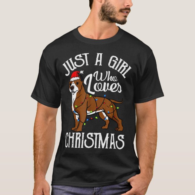 Camiseta Garota Pitbull Que Ama O Pit De Natal Engraçado B (Frente)