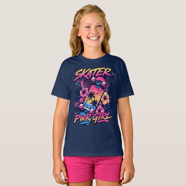Camiseta Garota Poderosa do Skate – Skate Tropical Sunset (Frente Completa)