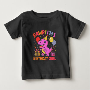 Camiseta Garota primeiro aniversario de Dinossauros