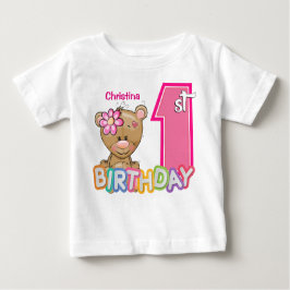 Camiseta Garota Primeiro Aniversário Urso de Teddy