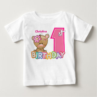 Camiseta Garota Primeiro Aniversário Urso de Teddy