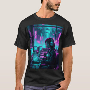 Camiseta Garota Programadora Cyberpunk – Arte Hacker Futuro