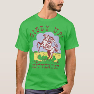 Camiseta Garota Retro Segura Seu Cavalo Giddy Para Cima Vac