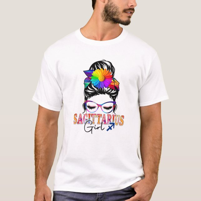 Camiseta Garota Sagittarius Aniversário Mensagem Cabelo Sol (Frente)