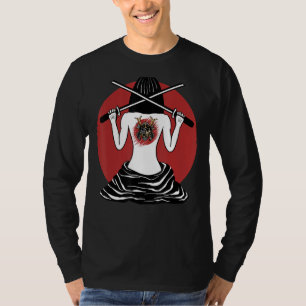 Camiseta Garota Samurai Japonesa E Vintage Sakura Cherry Bl