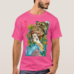 Camiseta Garota Samurai japonesa e Vintage Sakura Cherry Bl