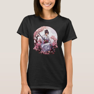 Camiseta Garota Samurai Japonesa Vintage Retro Sakura Cherr