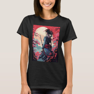 Camiseta Garota Samurai Japonesa Vintage Retro Sakura Cherr
