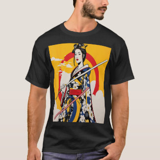 Camiseta Garota Samurai Japonesa Vintage Retro Sakura Cherr