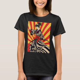 Camiseta Garota Samurai Japonesa Vintage Retro Sakura Cherr