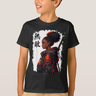 Camiseta garota samurai negra anime guerreira afro africana