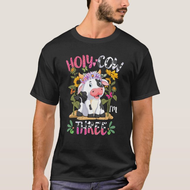 Camiseta Garota Santa Vaca Eu tenho 3 anos aniversário de 3 (Frente)