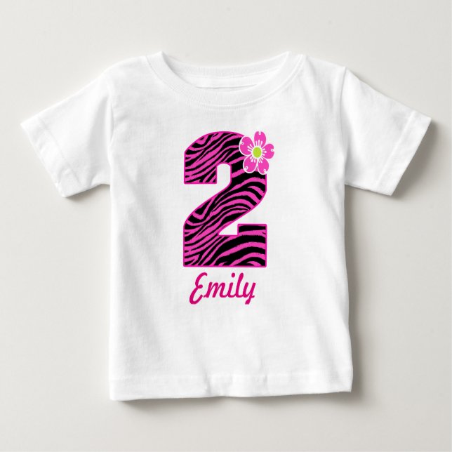Camiseta Garota segundo aniversário rosa quente e zebra neg (Frente)