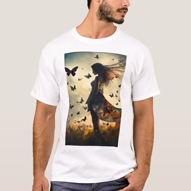 Camiseta Garota solitário: Um retrato chamativo da solidão  (Frente)
