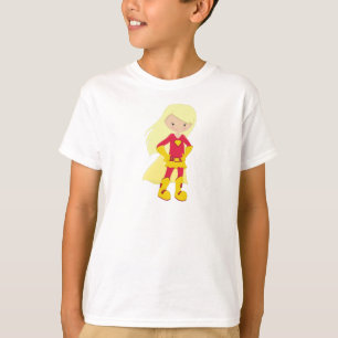 Camiseta Garota Super-Herói, Cabelo Loiro, Herói, Costume V