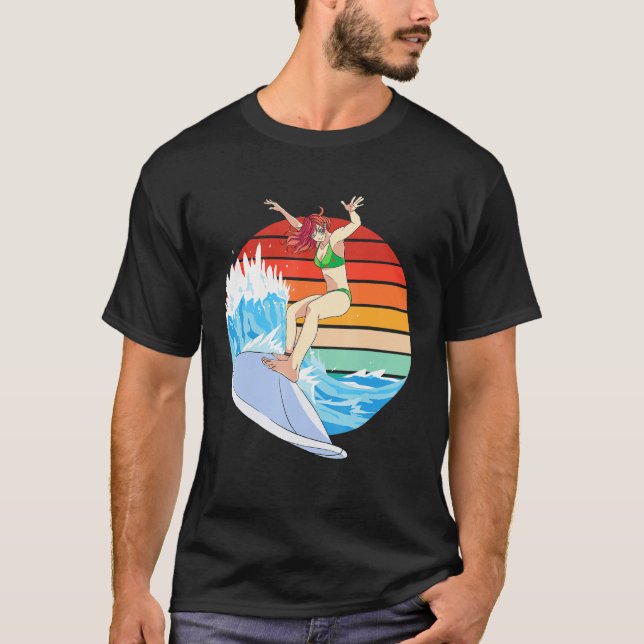 Camiseta Garota surfa mulher surfando ondas fêmeas Surf Boa (Frente)