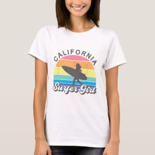 Camiseta Garota Surfista Califórnia Surf Praia Mulheres Cu