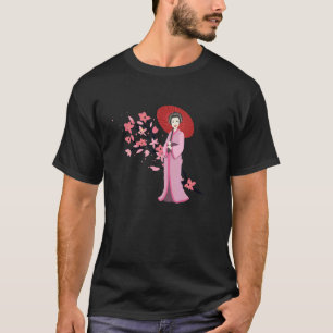 Camiseta Garota Tradicional Guarda-Chuva E Sakura Cher Japo