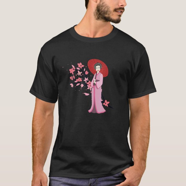 Camiseta Garota Tradicional Guarda-Chuva E Sakura Cher Japo (Frente)