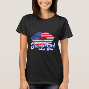 Camiseta Garota Trump Y Lábios Bandeira EUA Eleição 2020 Re