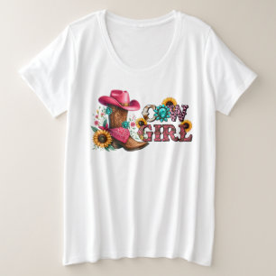 Camiseta Garota-Vaca com botas e flores