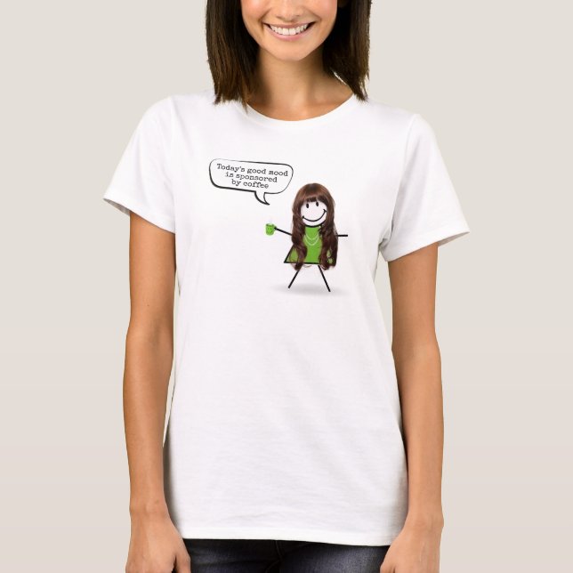Camiseta Garota Vestida Com Mug De Café Verde (Frente)