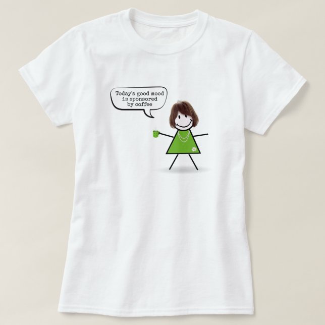 Camiseta Garota Vestida Com Mug De Café Verde (Frente do Design)