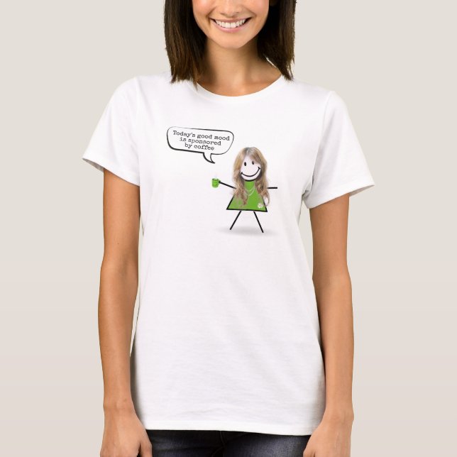 Camiseta Garota Vestida Com Mug De Café Verde (Frente)