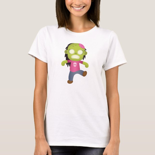 Camiseta Garota Zumbi de Desenho Fofo (Frente)