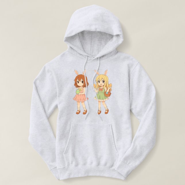 Camiseta Garotas anime fofas de coelho da Páscoa (Frente do Design)