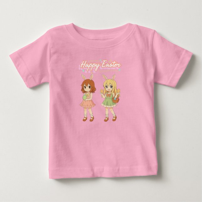 Camiseta Garotas anime fofas de coelho da Páscoa (Frente)