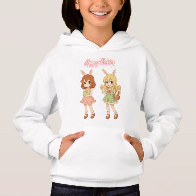 Camiseta Garotas anime fofas de coelho de Páscoa (Frente)
