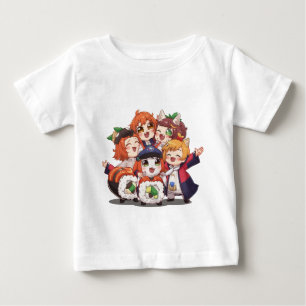 Camiseta Garotas Fofas de Anime Chibi em Arte de Grupo de S