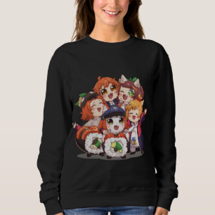 Camiseta Garotas Fofas de Anime Chibi em Arte de Grupo de S