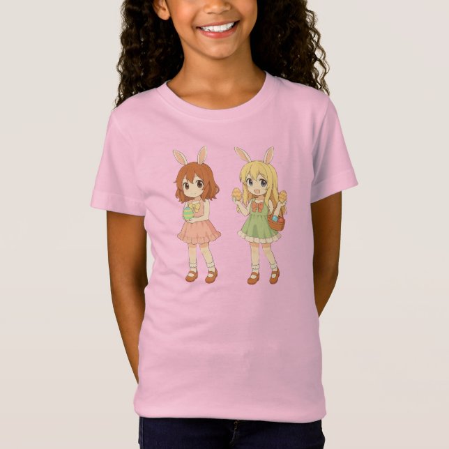 Camiseta Garotas fofas de anime coelhinhas da Páscoa (Frente)