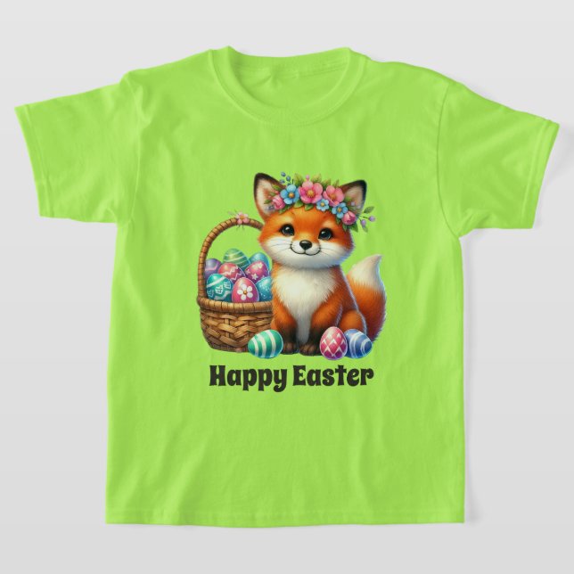 Camiseta Garotas fofas Raposa Feliz Páscoa  (Postura )