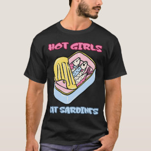 Camiseta Garotas Quentes Comem Sardinhas Design de Meme Ret