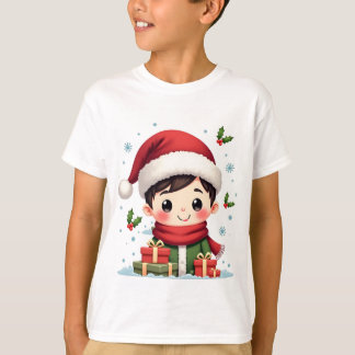 Camiseta Garoto Agudo de Natal com presentes e Papais noeis