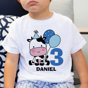 Camiseta Garoto aniversário de 3 anos Cute Cow Personalizad