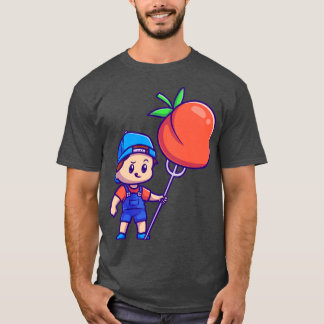 Camiseta Garoto Bonito Com Cartografia De Fruta De Pêssego