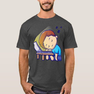 Camiseta Garoto Bonito Dormindo Em Cartoon De Laptop