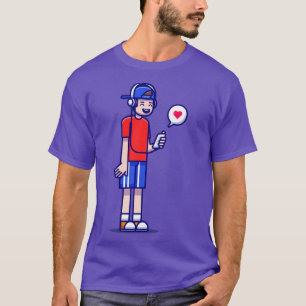 Camiseta Garoto Bonito Ouvindo Música Com Cartoon De Fone D