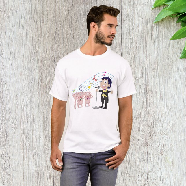 Camiseta Garoto Cantando com Coro de Três Porcos (Criador carregado)