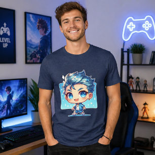 Camiseta Garoto Chibi Fofo   Arte de Anime com Tema de Água