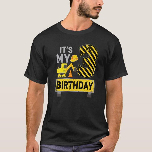 Camiseta Garoto de 3 anos É minha construção de aniversário (Frente)